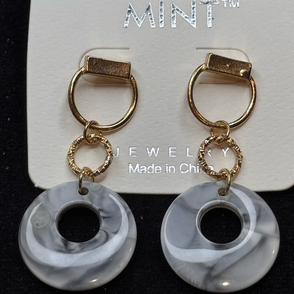 Mint Gold Tone & Marble Drop Earrings, 2” - Picture 2 of 7